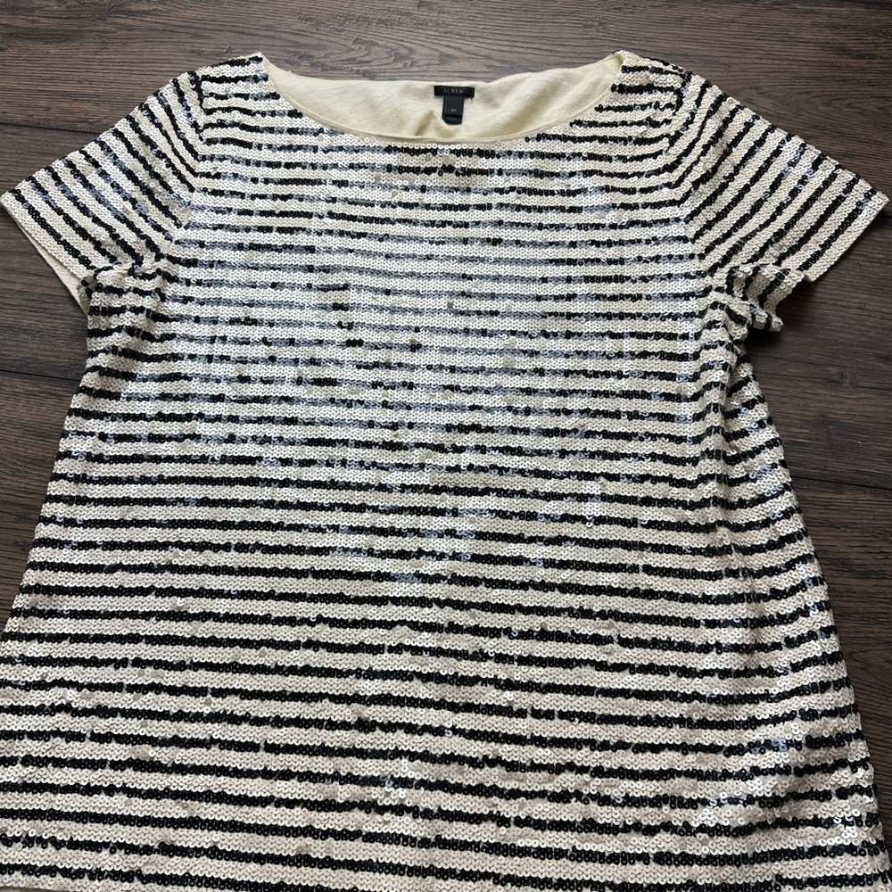 J. Crew Sequin Striped Blouse In Black And Cream